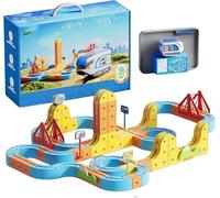 klick Rail Electric Train Set Flexible Race Track for Kids, Circuit Voiture Flexible, Routique Train 3D, Itinéraires de 3D avec Cubes stem, Rail Cube Building Toy (126Pcs-)