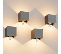 Klighten 12W Applique avec détecteur de mouvement 4 PCS, Applique murale exterieur/interieur,IP65 3000K,Applique détecteur de mouvement Angle de Rayonnement Réglable, Gris foncé