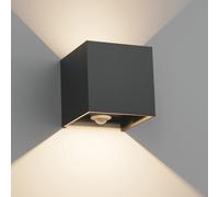 Klighten 12W Applique Murale Extérieur avec Détecteur de Mouvement,IP65 Éclairage Mural extérieur/intérieur avec Angle de Faisceau Réglable, Applique Murale Up Down,4000K, Noir