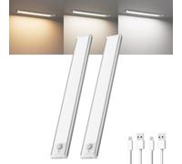 Klighten 2 Pcs 30cm Lampe de Placard Sans Fil, Lampe Cuisine sous Meuble avec Detecteur Mouvement, 3000K/4500K/6000K, Dimmable, 3 Modes, Reglette LED Magnétique Rechargeable USB, 1800mAh, Argent