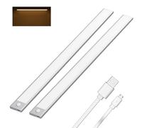 Klighten 2 Pcs 60cm Lampe de Placard Sans Fil, Lampe Cuisine sous Meuble avec Detecteur Mouvement, 3 Modes, Reglette LED Magnétique Rechargeable USB, 3200mAh, 113 LEDs, Blanc chaud 3000K, Argent