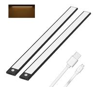 Klighten 2 Pcs 60cm Lampe de Placard Sans Fil, Lampe Cuisine sous Meuble avec Detecteur Mouvement, 3 Modes, Reglette LED Magnétique Rechargeable USB, 3200mAh, 113 LEDs, Blanc chaud 3000K, Noir