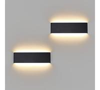 Klighten 2 Pcs Appliques Murales LED Intérieur 30CM 10W, Éclairage Mural Moderne en Aluminium, Lampe Murales Up Down Pour Chambre, Salon, Couloirs, 910 Lumen, Blanc Chaud 3000K, Noir