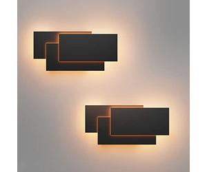 Klighten 2 Pièces Appliques Murales Interieur LED Lampe 24W 1920LM Moderne Applique Murale pour Chambre Maison Couloir Salon Blanc chaud 3000K, Noir