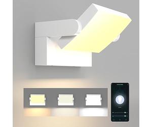 Klighten 24W Applique Dimmable Extérieure/Intérieure, Contrôle APP, Minuteur, Éclairage Mural Imperméable IP65, Lampes Murale avec LED Panneau Rotatif pour Terrasse Entrée Jardin, Blanc, 3000K-6000K