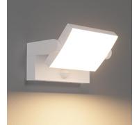 Klighten 24W Applique Exterieur/Intérieur LED avec Détecteur de Mouvement, Lampe murale avec LED Panneau Rotatif, IP65 Éclairage Mural pour Terrasse Entrée Jardin, Blanc, Blanc Chaud 2700K-3000K