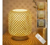 Klighten Led Lampe De Table Dimmable En Rotin Naturel Intérieur Sans Fil, Lampe De Bureau Rechargeable Usb Avec Télécommande, 5500mah Fonctionne Sur Piles, 3000K-6000K, 7W, Avec Ampoule E27
