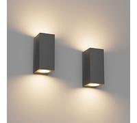 Klighten Lot de 2 Applique Murale Gris foncé Exterieur Interieur, IP65 Etanche Up Down Lampe Murale Modernes en Aluminium, GU10 Éclairage Mural pour Entrée Couloir Escaliers, Ampoule non Incluse