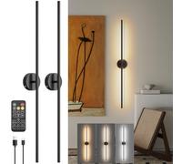 Klighten Lot de 2 lampe murale dimmable LED sans fil de 6W, 100cm noir applique murale rechargeable avec télécommande, pour chambre à coucher, salon, escalier, 3000K/4000K/6000K