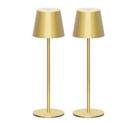 Klighten Lot de 2 LED Dimmable Lampe de Bureau à batterie, Doré Lampe de Table Rechargeable avec Chargement USB-C pour Intérieur/Extérieur, Lumière Chaude Couleur 3000K, Aluminium, IP54