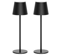 Klighten Lot de 2 LED Dimmable Lampe de Table à batterie, Rechargeable Lampe de Bureau Aluminium avec Chargement USB-C pour Intérieur/Extérieur, Lumière Chaude Couleur 3000K, IP54, Noir