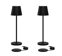 Klighten Lot de 2 LED Lampe de Table Rechargeable, Lumière Chaude 3000K Réglable Aluminium Lampes de Bureau avec Station de Chargement USB, Noir, IP54, Portable, pour Intérieur/Extérieur