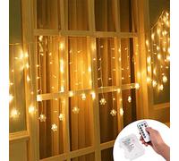 Klighten Rideau Lumière, Guirlande LED 3.5 * 0.65m, Alimenté par Piles, Guirlandes Lumineuses 8 Modes Dimmable avec Télécommande pour Mariage, Chambre, Fenêtre, Jardin, Terrasse, etc.(Blanc Chaud)