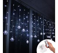 Klighten Rideau Lumière, Guirlande LED 3.5 * 0.65m, Alimenté par Piles, Guirlandes Lumineuses 8 Modes Dimmable avec Télécommande pour Mariage, Chambre, Fenêtre, Jardin, Terrasse, etc.(Blanc Froid)