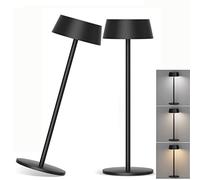 Kligten Lot de 2 LED Dimmable Noir Lampe de Table à batterie, Rechargeable Lampes de Bureau avec Chargement USB-C pour Intérieur Extérieur, 3000K/4000K/6000K, Aluminium, IP54
