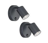 Kligthten 2 pcs Applique Murale Interieur, GU10 Spot Mural, Lampe Murale Orientables avec Bouton, Moderne Spot de Plafond Aluminium, pour Chambre Salon Cuisine, Ampoule non Incluse, Anthracite