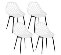 Klihome Chaise Salle à Manger Lot de 4, Chaise Scandinave, avec Dossier Creux, Chaise en Coque, Chaise Plastique, Chaise de Cuisine, Dossier et Siège en PP, Pieds en Métal, Blanc, K0018EZS-4