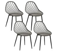 Klihome Chaise Salle à Manger Lot de 4, Chaise Scandinave, avec Dossier Creux, Chaise en Coque, Chaise Plastique, Chaise de Cuisine, Dossier et Siège en PP, Pieds en Métal, Gris, K0019EZS-4