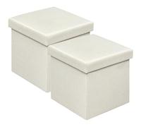 Klihome Lot de 2 Pouf Rangement, Pouf Coffre, Petite Tabouret de Rangement Pliable, 30x30x30cm, Repose Pied Salon, avec Couvercle, Siège Rembourré, en Lin, Crème
