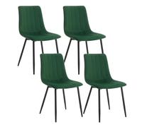 Klihome Lot de 4 Chaises de Salle à Manger, Chaise Rembourrée avec Dossier, 4 Pieds en Métal, sans Accoudoir, pour Salon, Chambre, en Velours, Vert foncé.