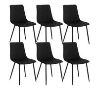 Klihome Lot de 6 Chaises de Salle à Manger, Chaise Rembourrée avec Dossier, 4 Pieds en Métal, sans Accoudoir, pour Salon, Chambre, en Velours, Noir.