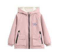 Klijuiaup Active Veste de pluie imperméable à capuche doublée Sherpa pour filles avec fermeture éclair intégrale, rose, 4 Years