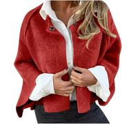 Klijuiaup Cape courte en mélange de laine pour femme - Léger - Ouvert sur le devant avec bouton - Cardigan châle court pour femme - Manteau d'hiver - Veste de travail ou de bureau, A01_red, M