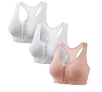 Klijuiaup Lot de 3 soutiens-gorge de sport à fermeture éclair sur le devant pour femme - Soutien-gorge de compression post-chirurgie - Soutien élevé - Rembourré - Dos nageur - Soutien-gorge de sport