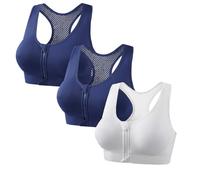 Klijuiaup Lot de 3 soutiens-gorge de sport à fermeture éclair sur le devant pour femme - Soutien-gorge de compression post-chirurgie - Soutien élevé - Rembourré - Dos nageur - Soutien-gorge de sport