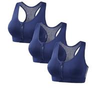 Klijuiaup Lot de 3 soutiens-gorge de sport à fermeture éclair sur le devant pour femme - Soutien-gorge de compression post-chirurgie - Soutien élevé - Rembourré - Dos nageur - Soutien-gorge de sport