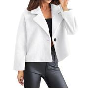 Klijuiaup Vestes courtes en laine pour femme en tweed - Blazer d'affaires décontracté - Col rabattu - Un bouton ouvert sur le devant - Manteau d'automne et d'hiver élégant - Blanc