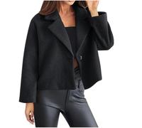 Klijuiaup Vestes courtes en laine tweed pour femme - Blazer décontracté - Col rabattu - Un bouton ouvert sur le devant - Manteau d'automne et d'hiver élégant, Noir , XL