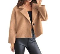 Klijuiaup Vestes courtes en laine tweed pour femme - Blazer décontracté - Col rabattu - Un bouton ouvert sur le devant - Manteau d'automne et d'hiver élégant, kaki, S