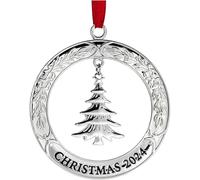 Klikel Décoration de Noël 2024 - Couronne de Noël 2024 argentée brillante avec arbre - Décoration de Noël datée 2024 - Ornement 2024 pour sapin de Noël - Belle décoration d'arbre pour les vacances