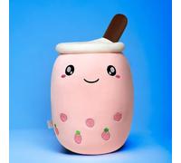 Klikkopers® - Coussin Kawaii Bubble Tea Peluche - 30 cm à 35 cm - Boba Rose Bébé - Squishy Squish