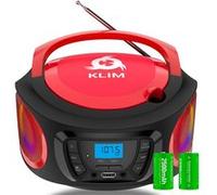 KLIM Boombox Poste Radio CD -Radio FM, Poste CD Bluetooth, MP3, USB, AUX - Piles Rechargeable Incluses - Modes Filaire et sans Fil - Compact et Robuste Lecteur CD Portable- Rouge