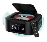 KLIM Boombox E1 - Poste Radio CD Portable - Extra Bass avec Subwoofer - Radio FM, CD, Bluetooth, USB, Bluetooth, MP3 - Mode Filaire et sans Fil avec Piles Rechargeables - Télécommande - Noir/Argent