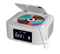 KLIM Boombox E1 - Poste Radio CD Portable - Extra Bass avec Subwoofer - Radio FM, CD, Bluetooth, USB, Bluetooth, MP3 - Mode Filaire et sans Fil avec Piles Rechargeables - Télécommande - Blanc