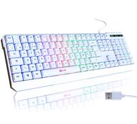 KLIM Chroma - Clavier Gaming AZERTY FR avec Rétroéclairage RGB - Silencieux, Étanche, Ergonomique, Léger & Durable - Clavier USB Filaire pour PC, Mac, PS4, PS5 - Blanc