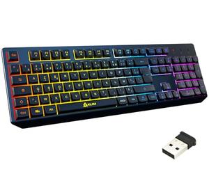 KLIM Chroma Clavier Gaming sans Fil AZERTY - Fin Durable Ergonomique | Touches Résistantes à Dix Millions Frappes, Silencieuses et Étanches, Batterie Longue Durée, Confort Optimal - Noir