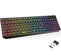 KLIM Chroma - Clavier sans Fil Gaming AZERTY FR, Rétroéclairage RGB, Silencieux & Ergonomique, Batterie Intégrée Longue Durée, Résistant aux Éclaboussures - USB 2,4 GHz pour PC/Mac/PS4/PS5 - Noir