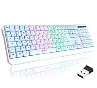 KLIM Chroma - Clavier sans Fil Gaming AZERTY FR, Rétroéclairage RGB, Silencieux & Ergonomique, Batterie Intégrée Longue Durée, Résistant aux Éclaboussures - USB 2,4 GHz pour PC/Mac/PS4/PS5 - Blanc