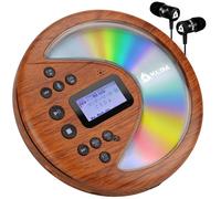 KLIM Discover - Lecteur CD Portable avec Batterie Longue durée et Casque - Radio FM - Compatible MP3 et Carte SD - Transmetteur FM, Bluetooth - Idéal pour Voiture - Wood