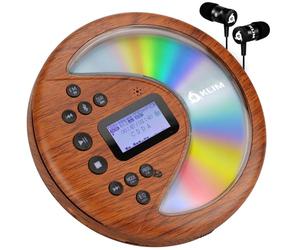 KLIM Discover - Lecteur CD Portable avec Batterie Longue durée et Casque - Radio FM - Compatible MP3 et Carte SD - Transmetteur FM, Bluetooth - Idéal pour Voiture - Wood