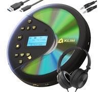 KLIM Discover Lecteur CD Portable avec Casque et Batterie Intégrée- Baladeur Lecteur CD pour Voiture, Compatible avec CD-R, CD-RW et MP3 - Noir/Or