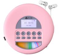 KLIM Nomad Lecteur CD Portable - Batterie Intégrée Longue Durée - avec Écouteurs - Compatible CD-R, CD-RW, MP3 - Bluetooth Baladeur Lecteur CD pour Voiture, Maison, Extérieur - Rose
