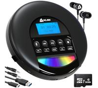 KLIM Nomad Lecteur CD Portable - Batterie Intégrée Longue Durée - avec Écouteurs - Compatible CD-R, CD-RW, MP3-16GB TF Card - Bluetooth Baladeur Lecteur CD pour Voiture, Maison, Extérieur - Noir