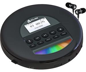KLIM Nomad - Nouveauté - Lecteur CD Portable - Batterie Intégrée Longue Durée - avec Écouteurs - Compatible CD-R, CD-RW, MP3 - Bluetooth Baladeur Lecteur CD pour Voiture, Maison, Extérieur - Noir