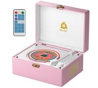 KLIM Retro CD Player - Lecteur CD Vintage avec Enceintes, récepteur Bluetooth, AUX, USB, Batterie Rechargeable, Design Platine Vinyle, Poste Audio décoratif Compact - Rose