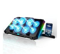 KLIM V8 Refroidisseur PC - Nouveauté - 8 Ventilateurs & Rétroéclairage RGB - Support Ventilé pour Ordinateurs 11" à 17" - 2 Ports USB